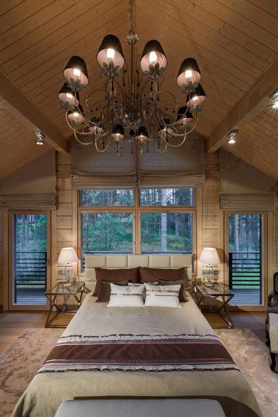 Traditional log home bedroom with cozy and luxurious style